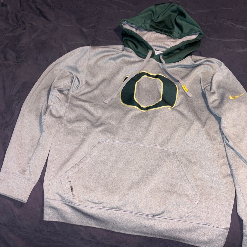Nike Gray and Dark Green Men's Hoodie